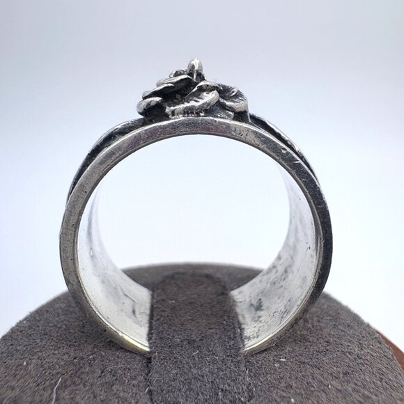 VTG Solid Sterling Silver 925 Rose Design Floral Band Ring Size 10.25 Fit